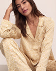 Model wearing Inez Washable Silk Printed Long PJ Set in Mink Puff