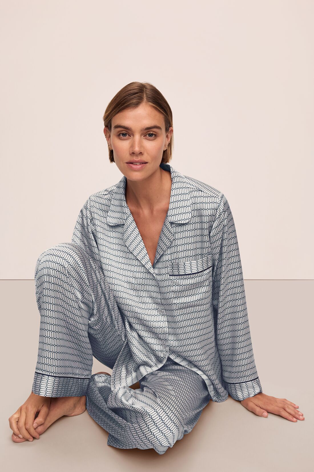 Inez Washable Silk Printed Long PJ Set