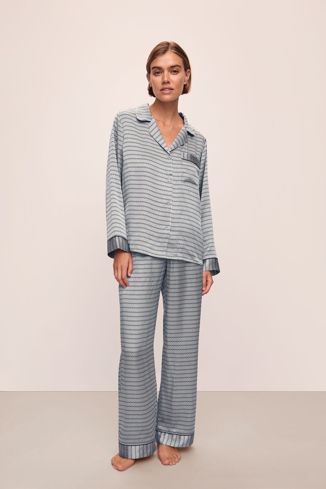 Inez Washable Silk Printed Long PJ Set