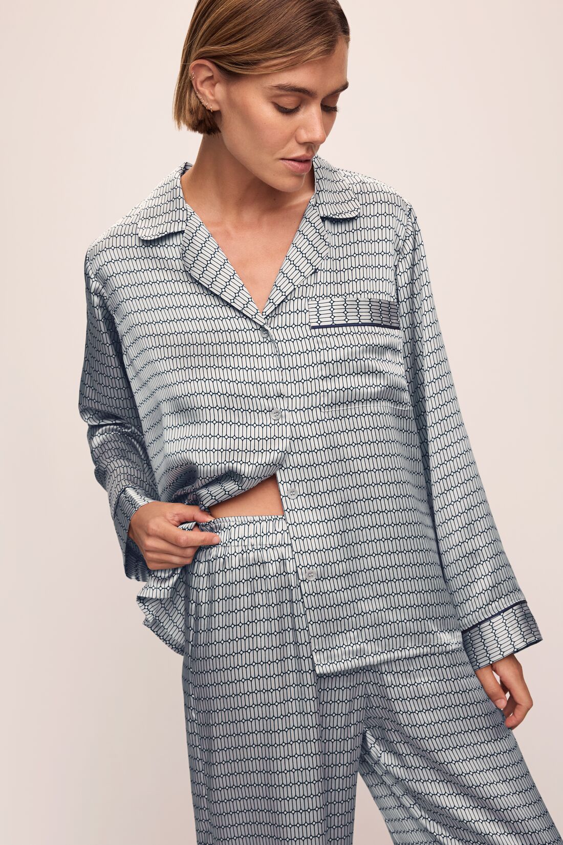 Inez Washable Silk Printed Long PJ Set