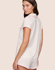 Model is wearing Frida TENCEL™ Modal Shortie Short PJ Set  in Ivory/Pink Nectar