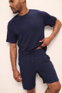 Model wears Henry TENCEL™ Modal Rib Short PJ Set in True Navy.