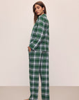 Model wears the Flannel Long PJ Set in Tartan Plaid Forest Green.