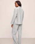 Model wears the Flannel Long PJ Set in Wintercheck Heather Grey/Ivory.