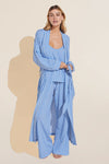 Gisele Printed TENCEL™ Modal Long Robe - Nordic Stripes Vista Blue/Ivory