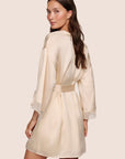 Model is wearing Washable Silk Lace Robe  in Champagne/Champagne