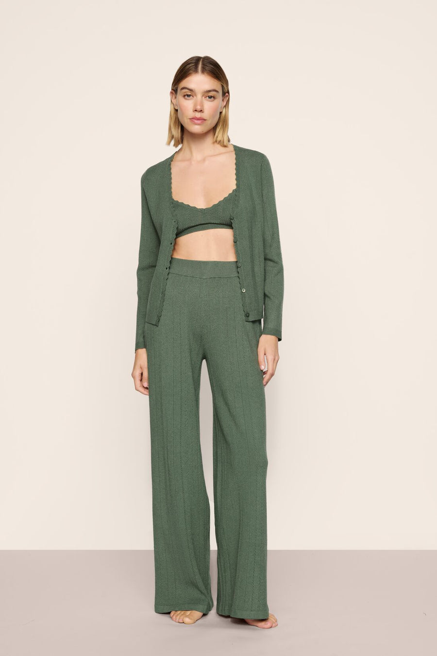 Pointelle Sweater Straight Leg Pant in Desert Sage