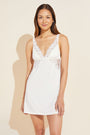 Model wears Rosalia TENCEL™ Modal Chemise in Ivory.