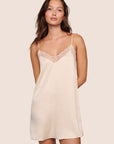 Model is wearing Washable Silk Lace Slip  in Champagne/Champagne