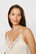 Model is wearing Washable Silk with Lace Embroidery Short Slip in Ivory