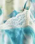 Fabric detail shot of Printed Washable Silk in Seafoam Sky Blue Lagoon/Ivory