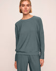 Model is wearing Softest Sweats Boat Neck Pullover  in  Stone Blue
