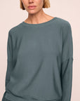 Model is wearing Softest Sweats Boat Neck Pullover  in  Stone Blue