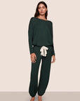 Model is wearing Gisele TENCEL™ Modal Slouchy PJ Set  in Pine/Ivory