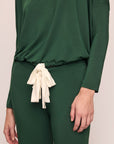 Model wears Gisele TENCEL™ Modal Slouchy PJ Set in Forest Green/Ivory.