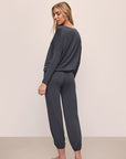 Model wears Gisele TENCEL™ Modal Slouchy PJ Set in Graphite/Ivory.