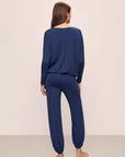 Model wearing Gisele TENCEL Modal Slouchy PJ Set in Navy/Ivory