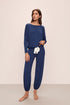 Model wearing Gisele TENCEL Modal Slouchy PJ Set in Navy/Ivory