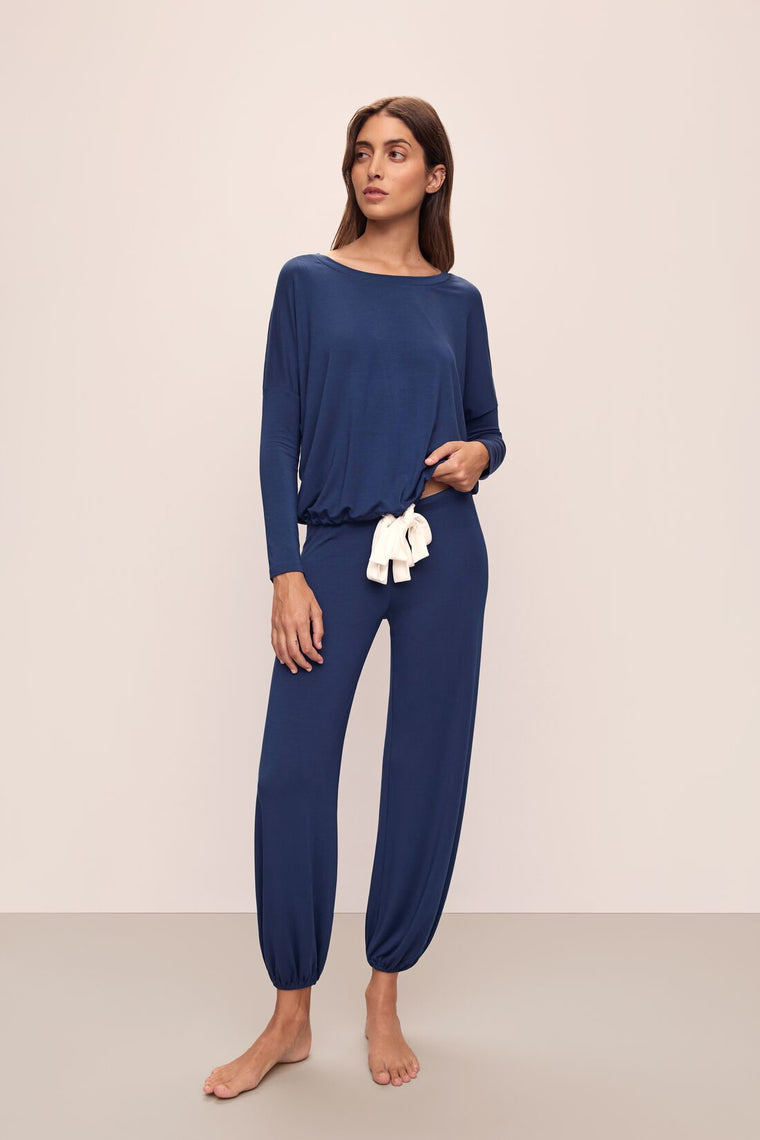 Eberjey Gisele Slouchy PJ Set in Navy and Ivory
