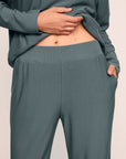 Model is wearing Softest Sweats Straight Leg Pant in Stone Blue