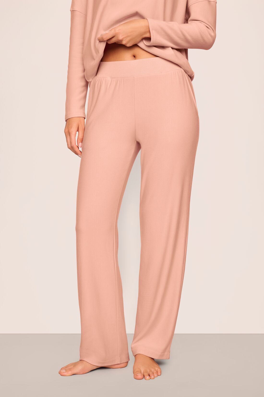 Model wearing softest sweats Straight leg Pant in Velvet Pink