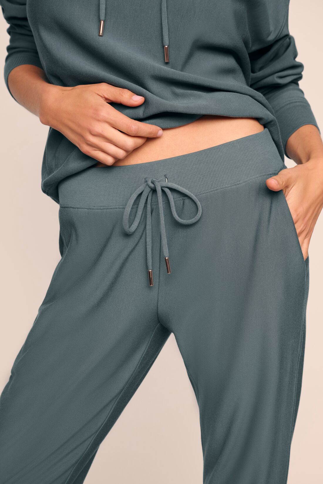 Model is wearing Softest Sweats Jogger in Stone Blue