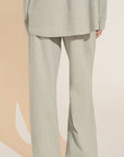 Model wears Luxe Sweats Wide Leg Pant in Botanical Zen Green.