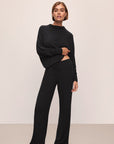 Model wears Cozy Time Wide Leg Pant in Black.