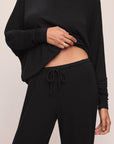 Model wears Cozy Time Wide Leg Pant in Black.