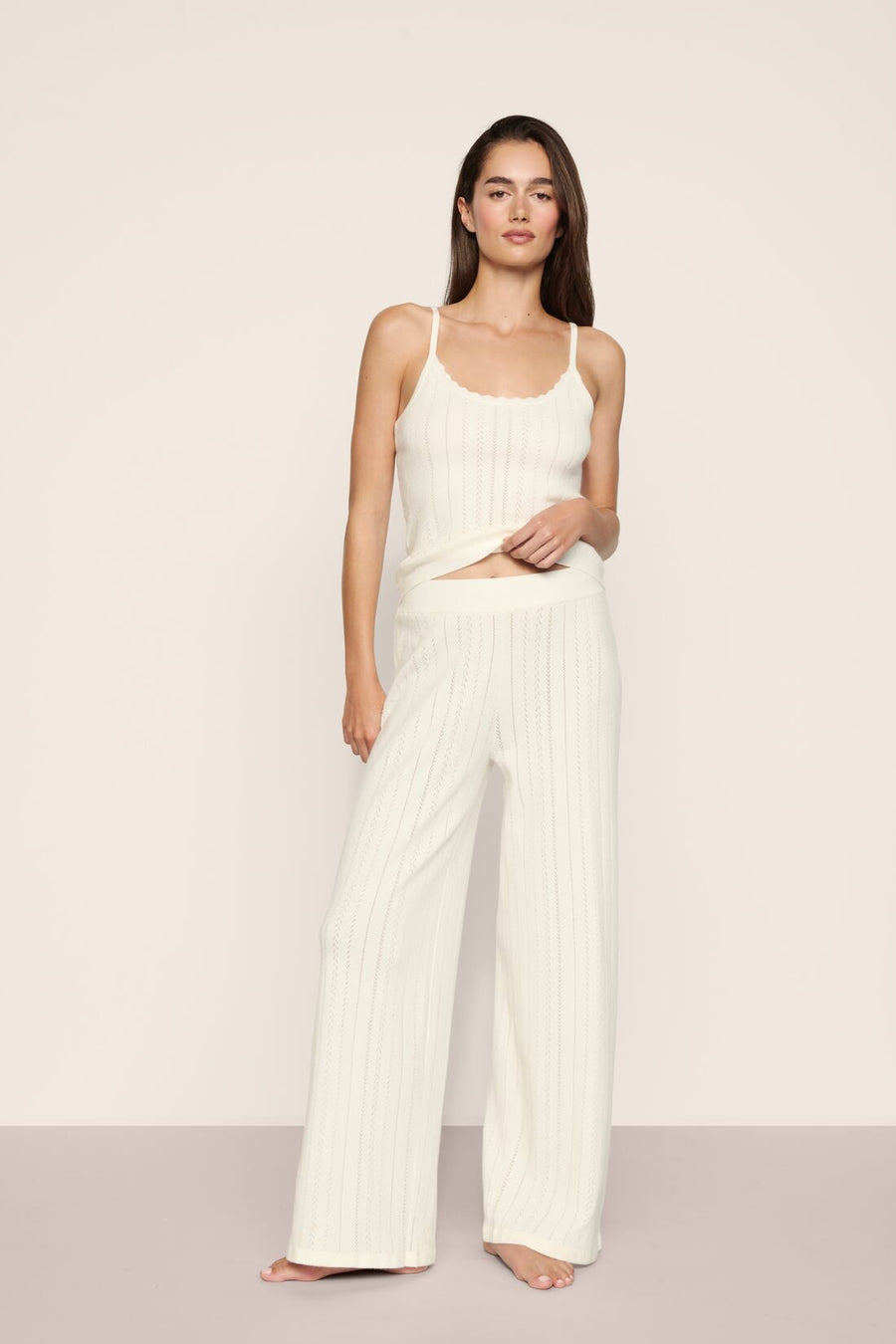 Pointelle Sweater Straight Leg Pant in Ivory