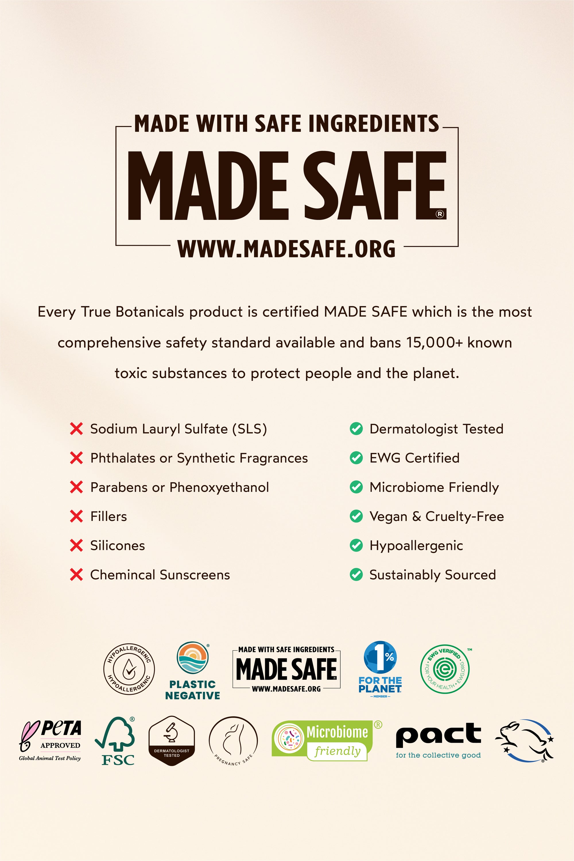 Image of made safe ingredient list for true botanical products