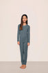 Model is wearing Kids TENCEL™ Modal Unisex Long PJ Set  in  Stone Blue/Ivory