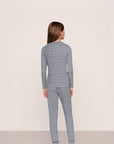 Model is wearing Kids Printed TENCEL™ Modal Unisex Long PJ Set  in Seashell Navy/Navy