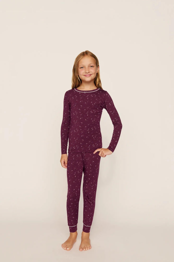 Kids Printed TENCEL Modal Unisex Long PJ Set in Starlight Wildberry