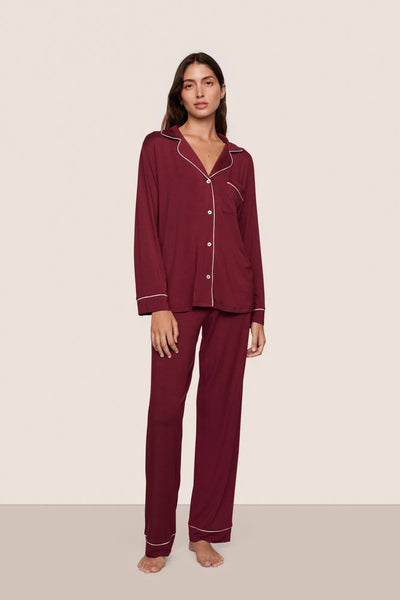 Model is wearing Gisele TENCEL™ Modal Long PJ Set  in Bordeaux/Ivory