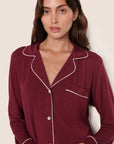 Model is wearing Gisele TENCEL™ Modal Long PJ Set  in Bordeaux/Ivory