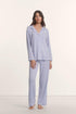 Model is wearing Gisele TENCEL™ Modal Long PJ Set in Lavender Dusk/Ivory
