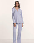 Model is wearing Gisele TENCEL™ Modal Long PJ Set in Lavender Dusk/Ivory