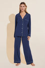 Model wears Gisele TENCEL™ Modal Long PJ Set in Navy/Ivory.