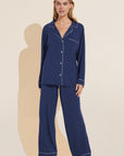 Model in Gisele Long PJ in Navy/Ivory