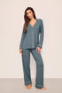 Model is wearing Gisele TENCEL™ Modal Long PJ Set  in  Stone Blue/Ivory
