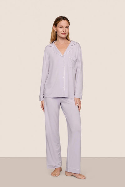 Model is wearing Gisele TENCEL™ Modal Long PJ Set  in Thistle/Ivory