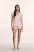 Model is wearing Gisele TENCEL™ Modal Shortie Short PJ Set in Pale Pink/Fig