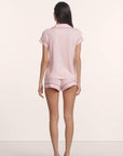 Model is wearing Gisele TENCEL™ Modal Shortie Short PJ Set in Pale Pink/Fig