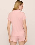 Model is wearing Frida TENCEL™ Modal Shortie Short PJ Set in  Silver Pink/Ivory