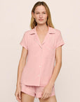 Model is wearing Frida TENCEL™ Modal Shortie Short PJ Set in  Silver Pink/Ivory