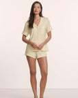 Model is wearing Gisele TENCEL™ Modal Relaxed Short PJ Set in Buttercream/Ivory
