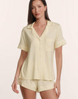 Model is wearing Gisele TENCEL™ Modal Relaxed Short PJ Set in Buttercream/Ivory