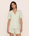 Model is wearing Gisele TENCEL™ Modal Relaxed Short PJ Set  in Seafoam/Ivory