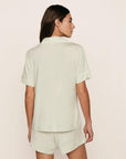 Model is wearing Gisele TENCEL™ Modal Relaxed Short PJ Set  in Seafoam/Ivory